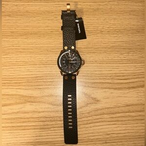 Men’s Diesel Rollcage Black Genuine Leather Strap Watch, DZ1754